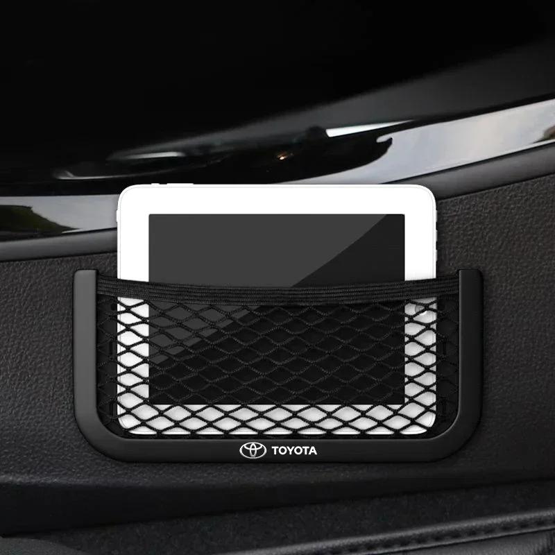 1Pcs Car Net Bag Phone Holder Storage Net Box Pocket Organizer for TRD Toyota GR Corolla Rav4 Auris Camry Yaris CHR Accessories