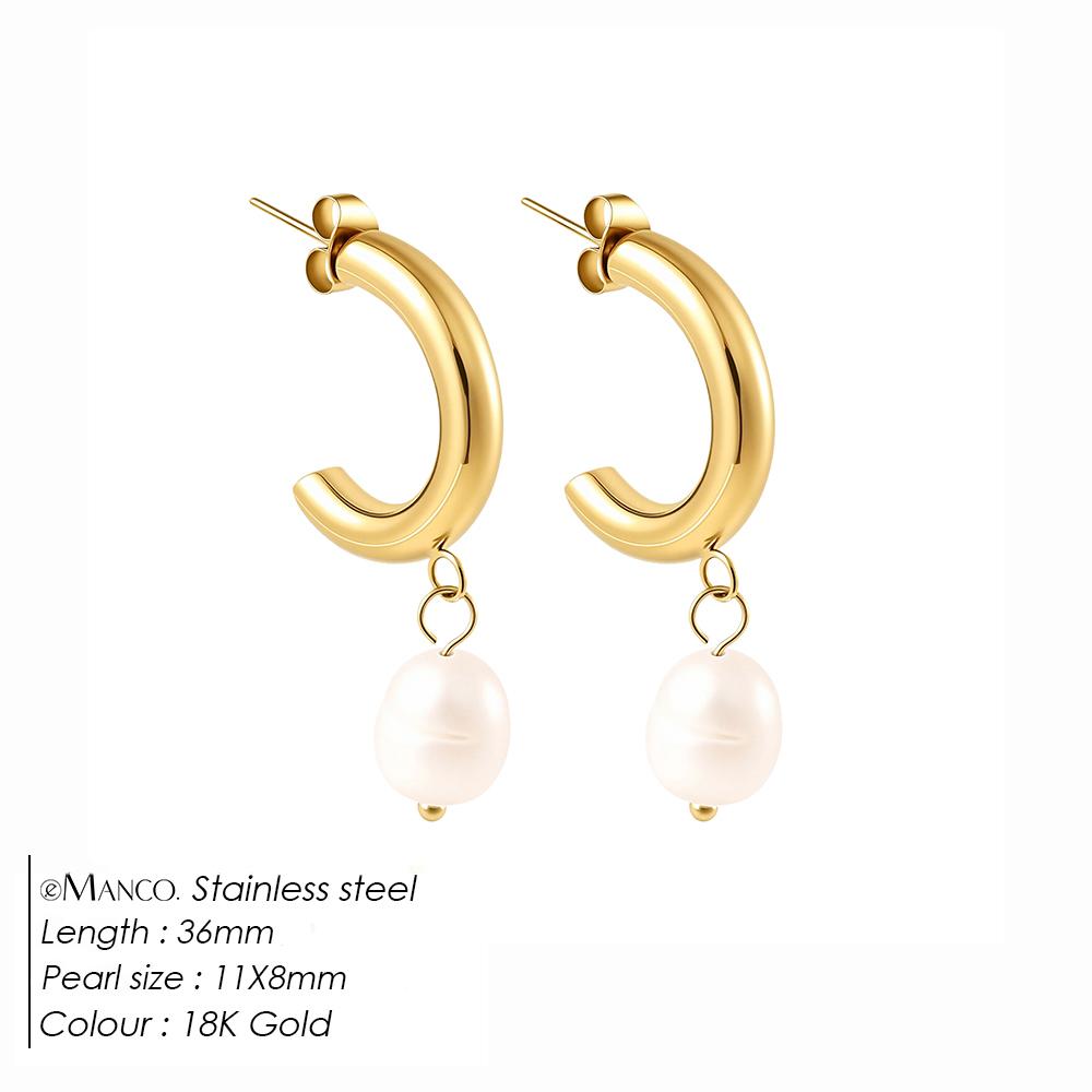 EMANCO Freshwater Pearl Earrings Stainless Steel Women's Jewelry Chain Drop Pierced Earrings Pearl Jewelry Set Gift Wholesale