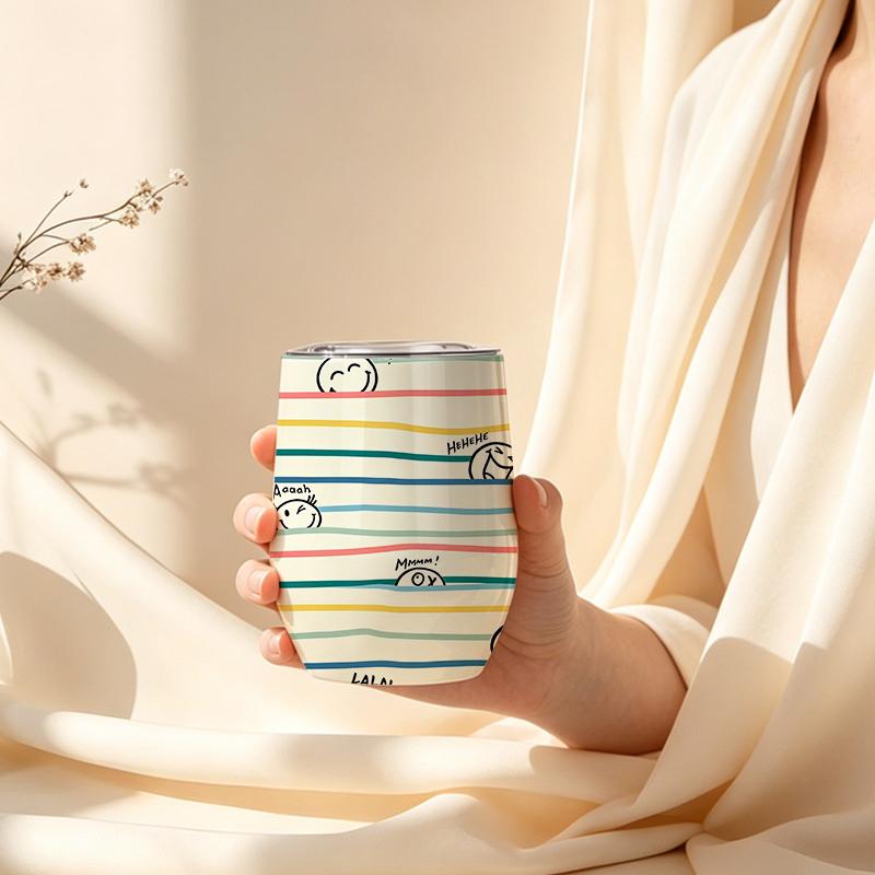 Eggshell Cup 355ml Smiley Healing Text Element Insulated Water Cup Mini Pocket Cup Gift Cup Wine Travel Cup 355ml Eggshell Cup