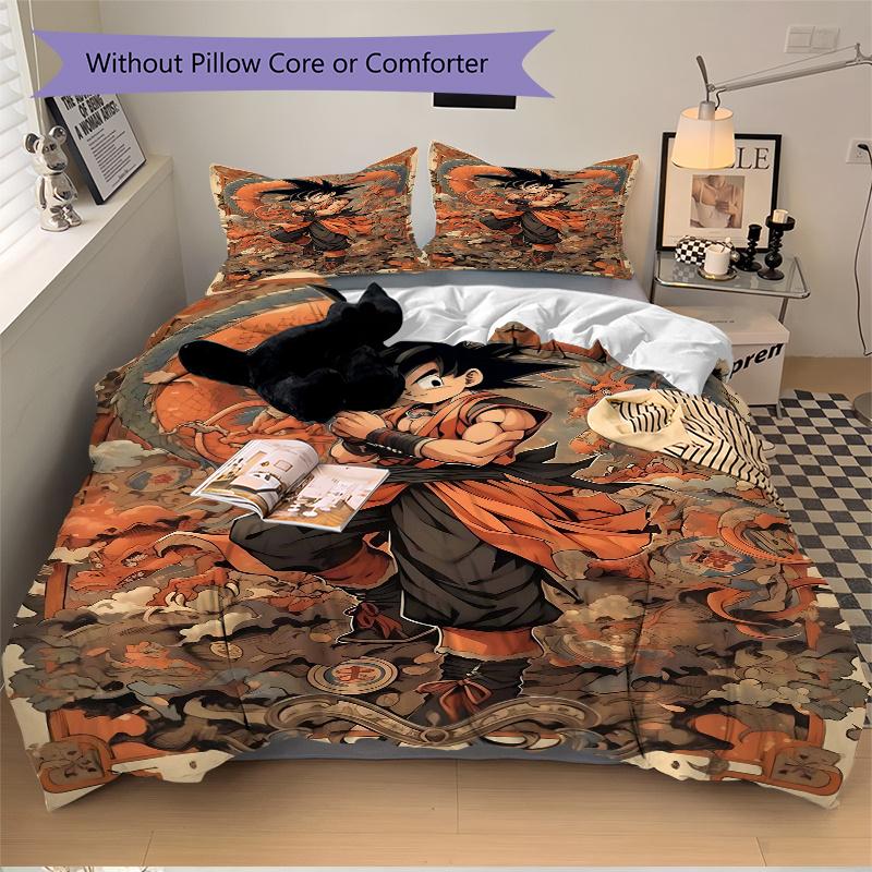 3pcs Goku's Epic Journey Dragon Ball Z Print Bedding Set (1 Cover + 2 Pillowcases, Without Inserts), This Printed Bedding Set is Soft and Co