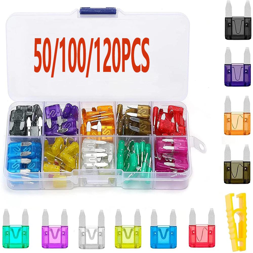 50/100/120 Pcs Car Truck Medium Blade Fuses 2A-40A10 Types Car Fuse Assortment Mixed Motorcycle Circuit Fuse With Box