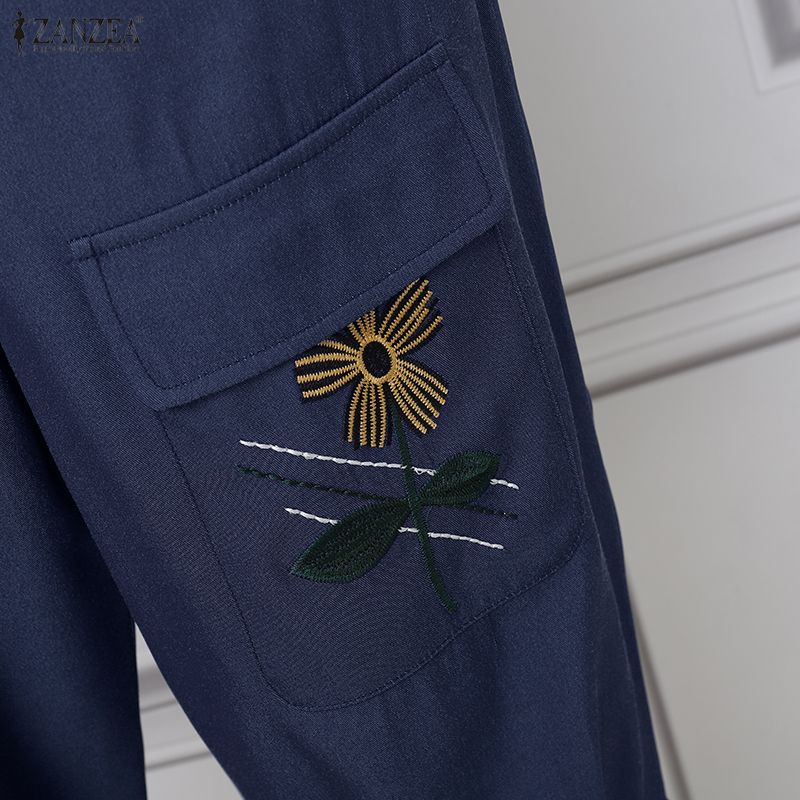 ZANZEA Women Summer Floral Print Elastic Waist Casual Capris Pants