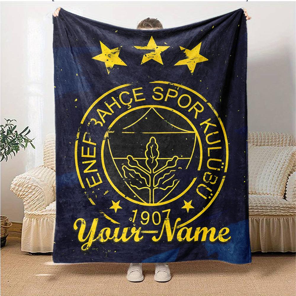 1pc Fenerbahçe Spor Kulübü Blanket with Custom Name, Gift, for Men and Women, Soft Blanket, Good for Sofa Bed Couch Travel, Lightweight Flannel Blanke