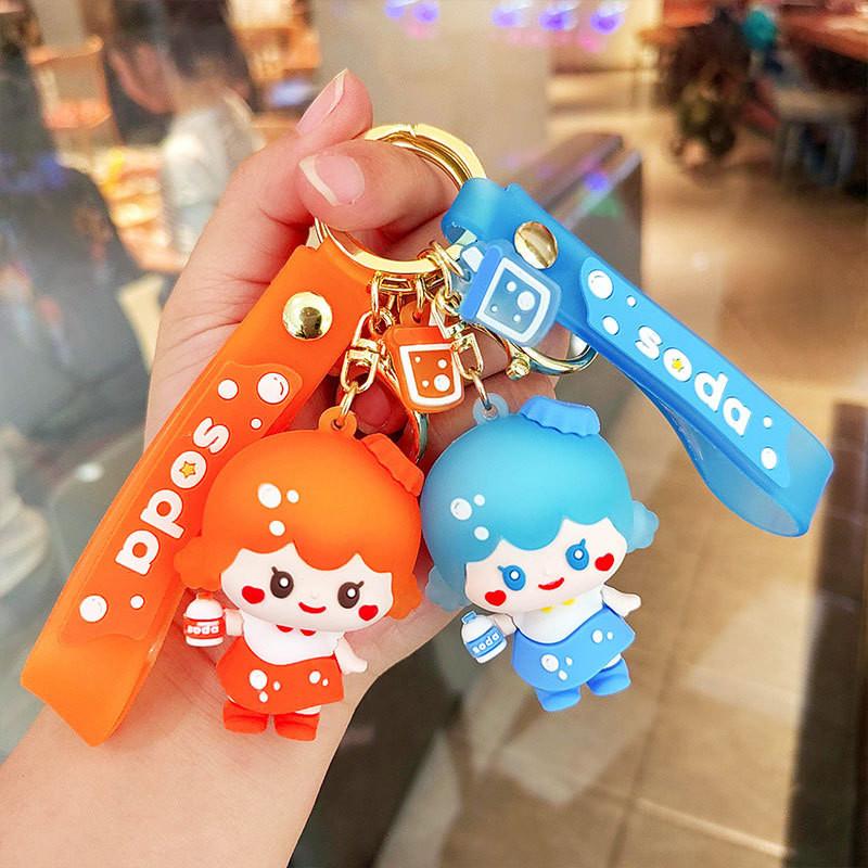 Adorable Cartoon Silicone Keychain Trinket Cute Cat Wolf Keyring For Gifting