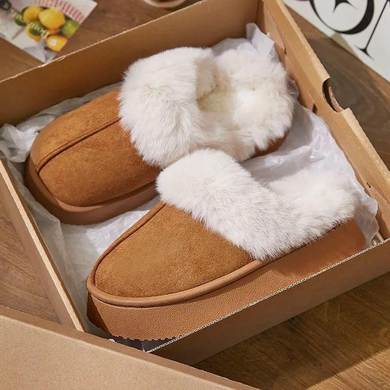 Mode 2025 Winter Plüsch Warme Baumwollschuhe Neue Mode Flauschige Plateau-Hausschuhe für Damen Frau Komfort Rutschfest Unisex Heim-Hausschuhe
