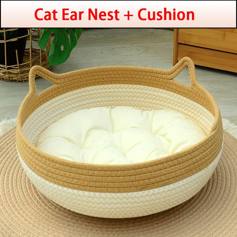 Patul pentru pisici Four Seasons țesut tapițerie detașabilă Casă de dormit Pardoseală din ratan lavabil pentru pisici Accesorii pentru animale de companie