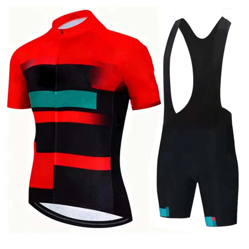 Men‘s Bike Jersey & Bib Shorts Set, Short Sleeve Crewneck Full Zip Breathable Quick Dry Lightweight