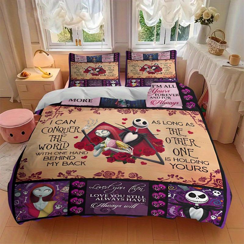 3pcs Rose Design Jack and Sally Bedding Set, Including 1 Quilt Cover and 2 Pillow Shams, Without Filling, Soft and Comfortable Home Bedroom F077