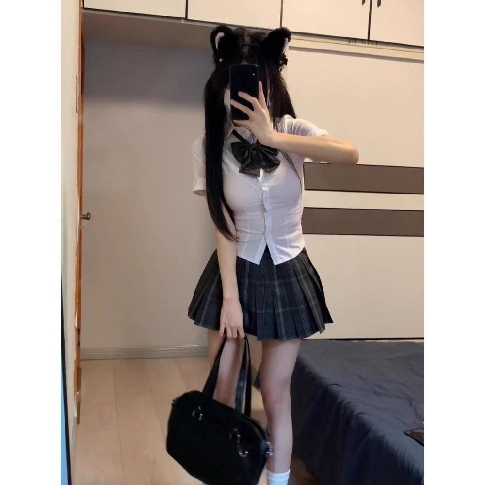

College Style JK Uniform Basic Shirt Waist Short Sleeve Female Student Bottom Top Japanese Pure Slim Shirt XS белый