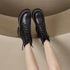 Autumn Leather Martin Boots Female Students Platform Sole Double Zipper Boots Inner Height Increasing Women's Shoes
