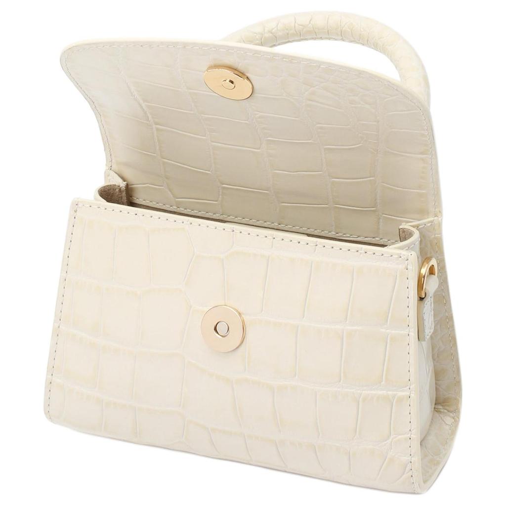 By Far Croco Series Gentle Minimalist Crocodile Embossed Flap Leather Mini Square Bag Women handbags Cream-White 19PFMINACEDSMA
