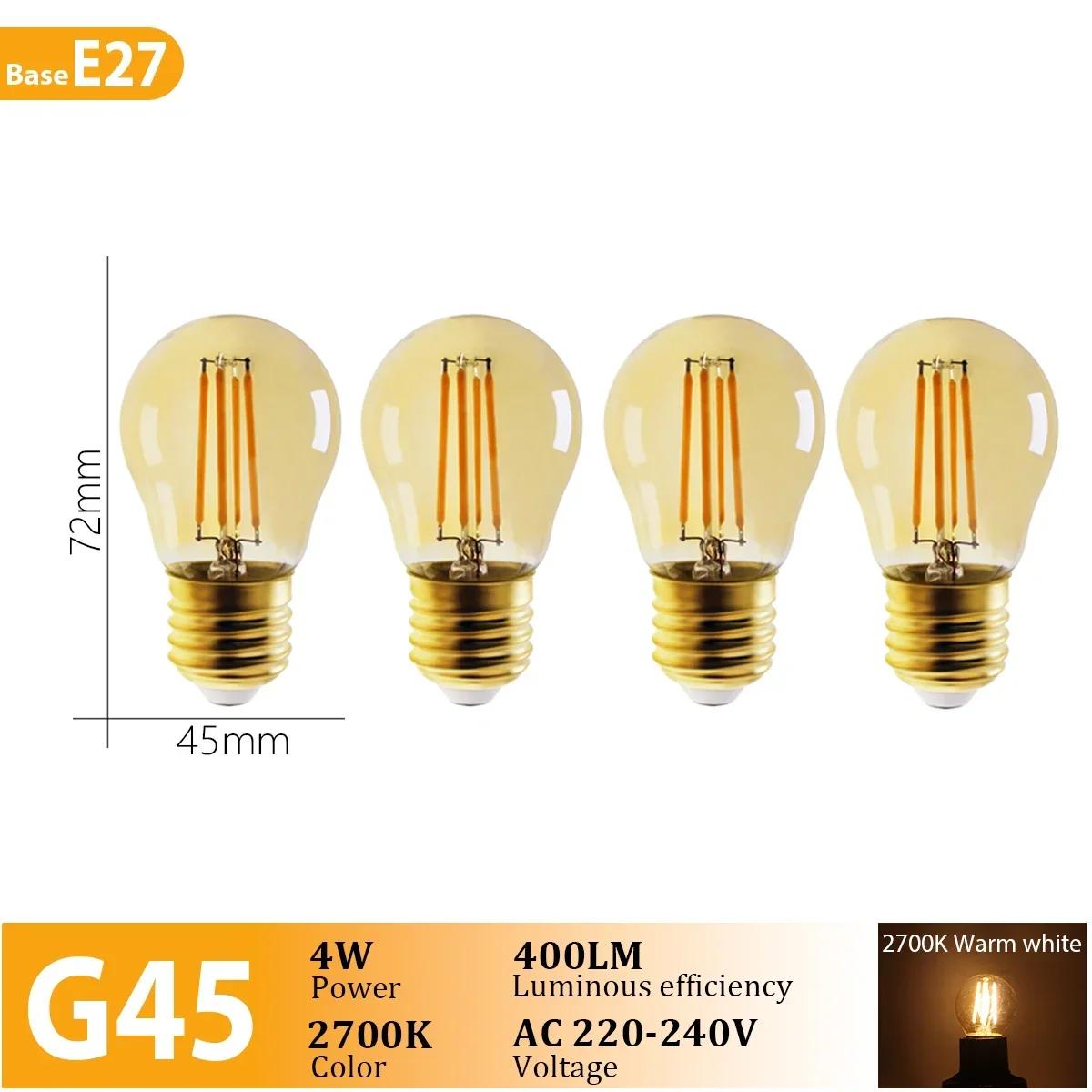 

4pcs Edison Filament Bulb E27 B22 E14 Retro Led Light C35 A60 ST64 AC220-240V Vintage Warm Glass Lamp Lighting Indoor Living AC220-240V