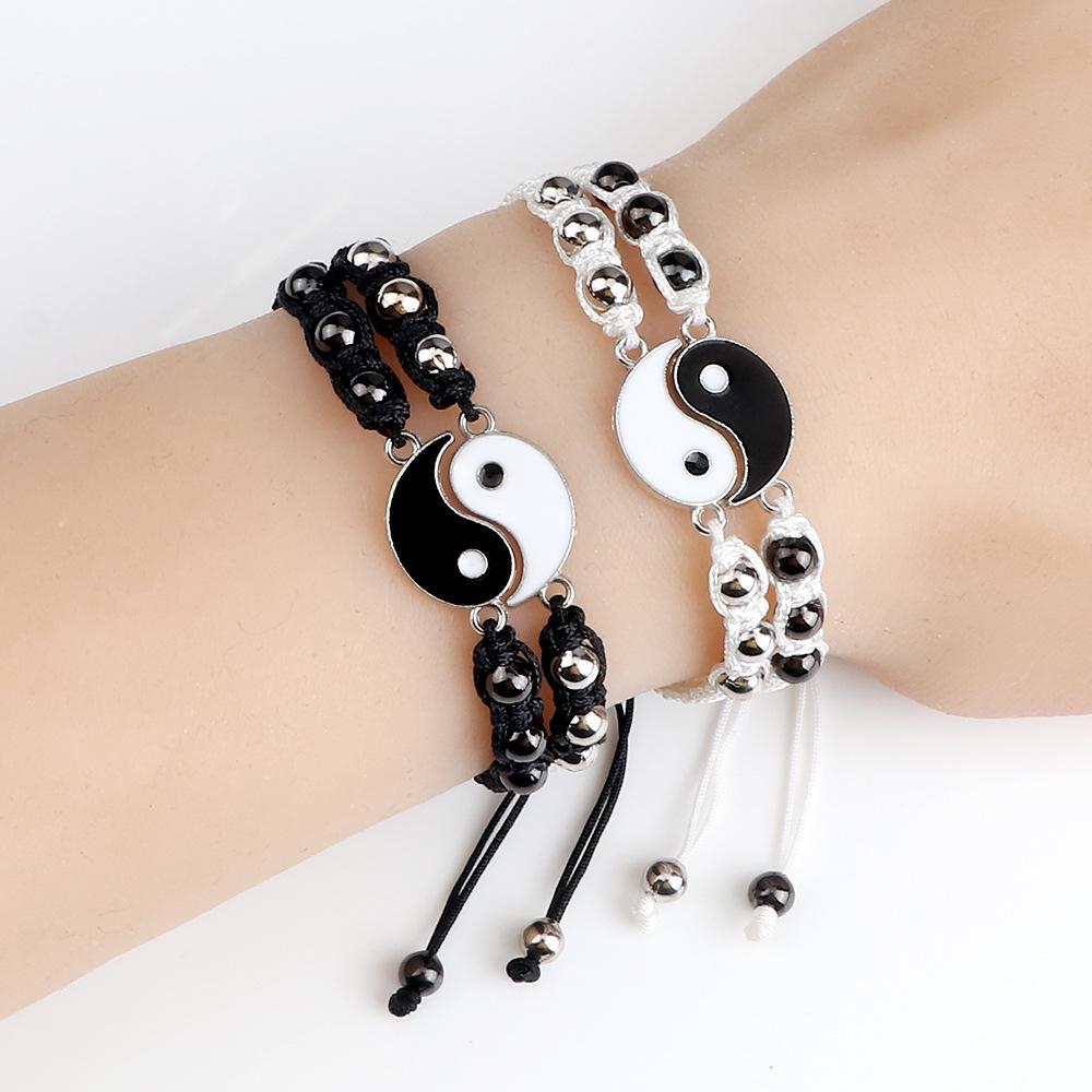 Yin Yang Tai Chi Couple Bracelet Set: Handwoven Chinese Style Beaded Bracelets for Women