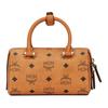 MCM Visetos Cognac Leather Mini Boston Crossbody Bag with Gold Hardware for Daily Use