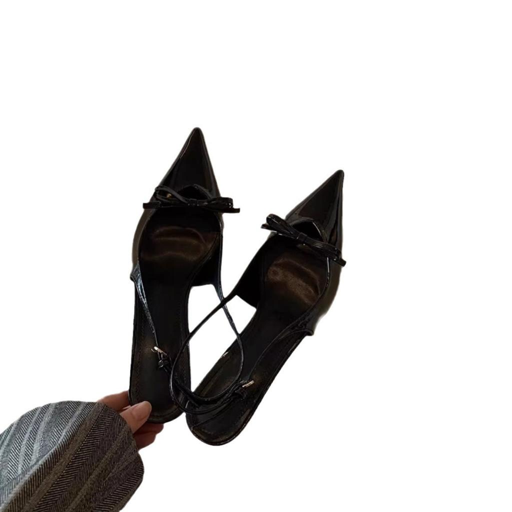 2024 spring and summer new elegant bow pointed heel women's shoes Korean version temperament bag head sandals