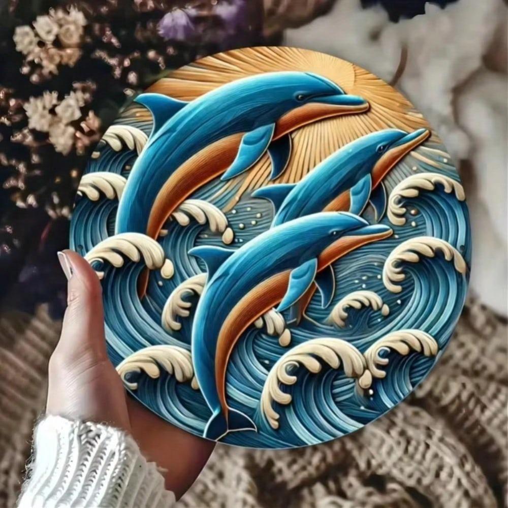 

Metal Tin Sign Dolphin Wave Coastal Decor Marine Art Home Gift різнокольоровий