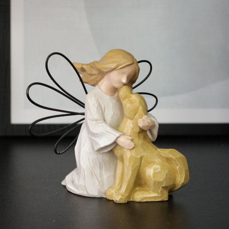 Girl and Dog Statue Ornaments, Hand-painted Angel Decorations for Home and Office Desktops, Resin Handicrafts