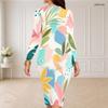 Women Plus Size Round Neck Long Sleeve Colorful Printed Bodycon Midi Dress