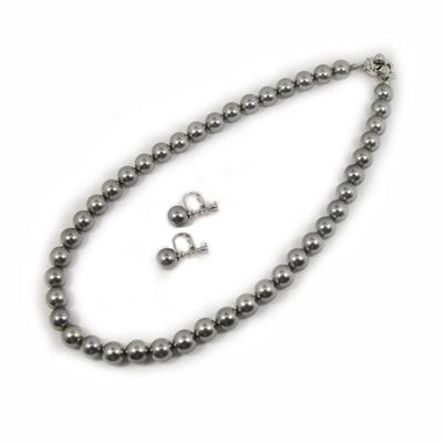 [Your and My Jewelry Box] Made In Japan  High-Quality Domestic Shell Pearl 9mm Formal Set, Gray-Black (Necklace and Earring Set) [Gift Wrapped]
