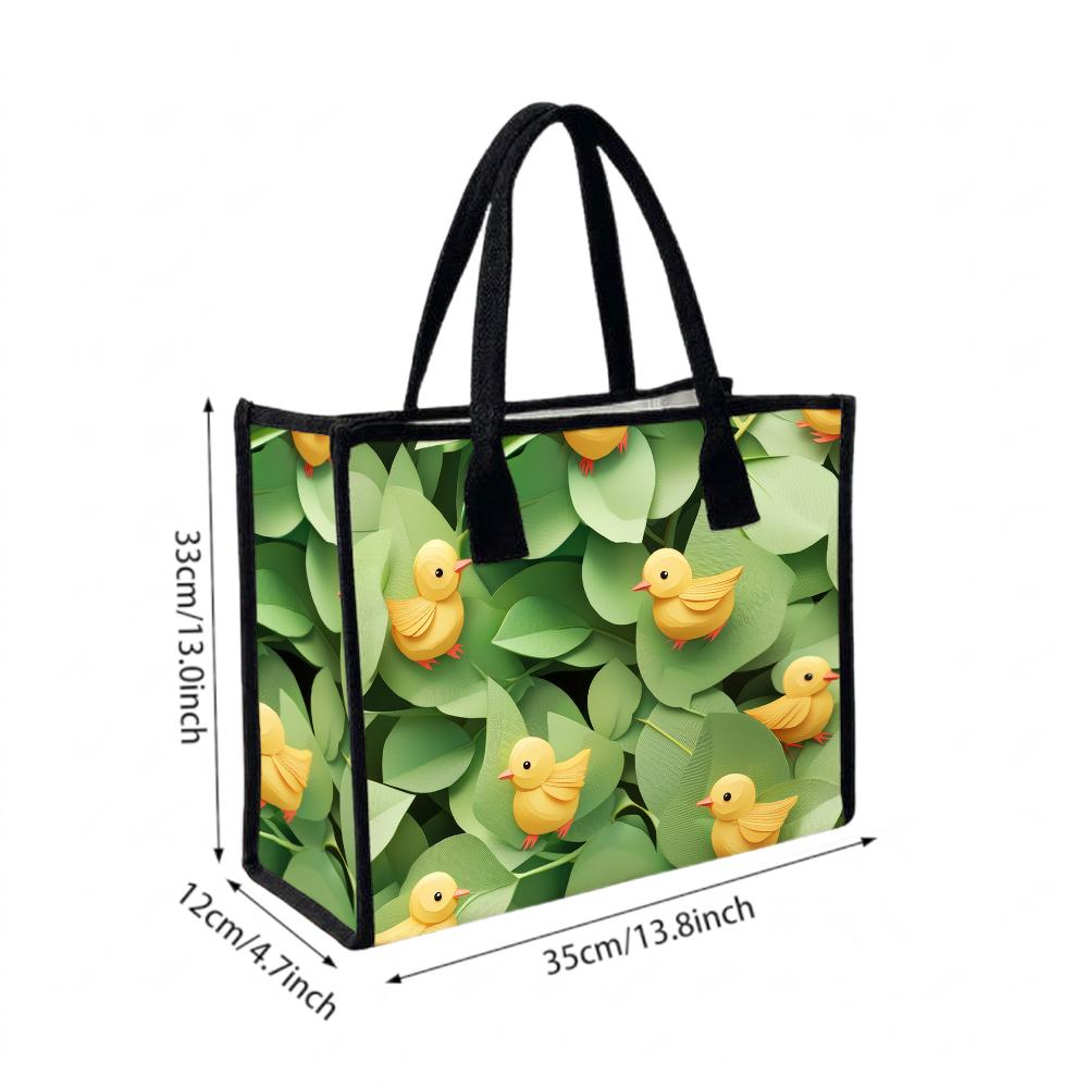 Cute Chick Print Tote Bag Fashion Lightweight Casual Handbag for Daily Shopping Travel Use