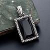 Titanium Steel Pendant Necklace With Black Gemstone Carving Geometric Design Mens Hip Hop Style Statement Jewelry