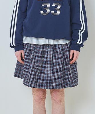 Crank Denim Check Skirt_Navy