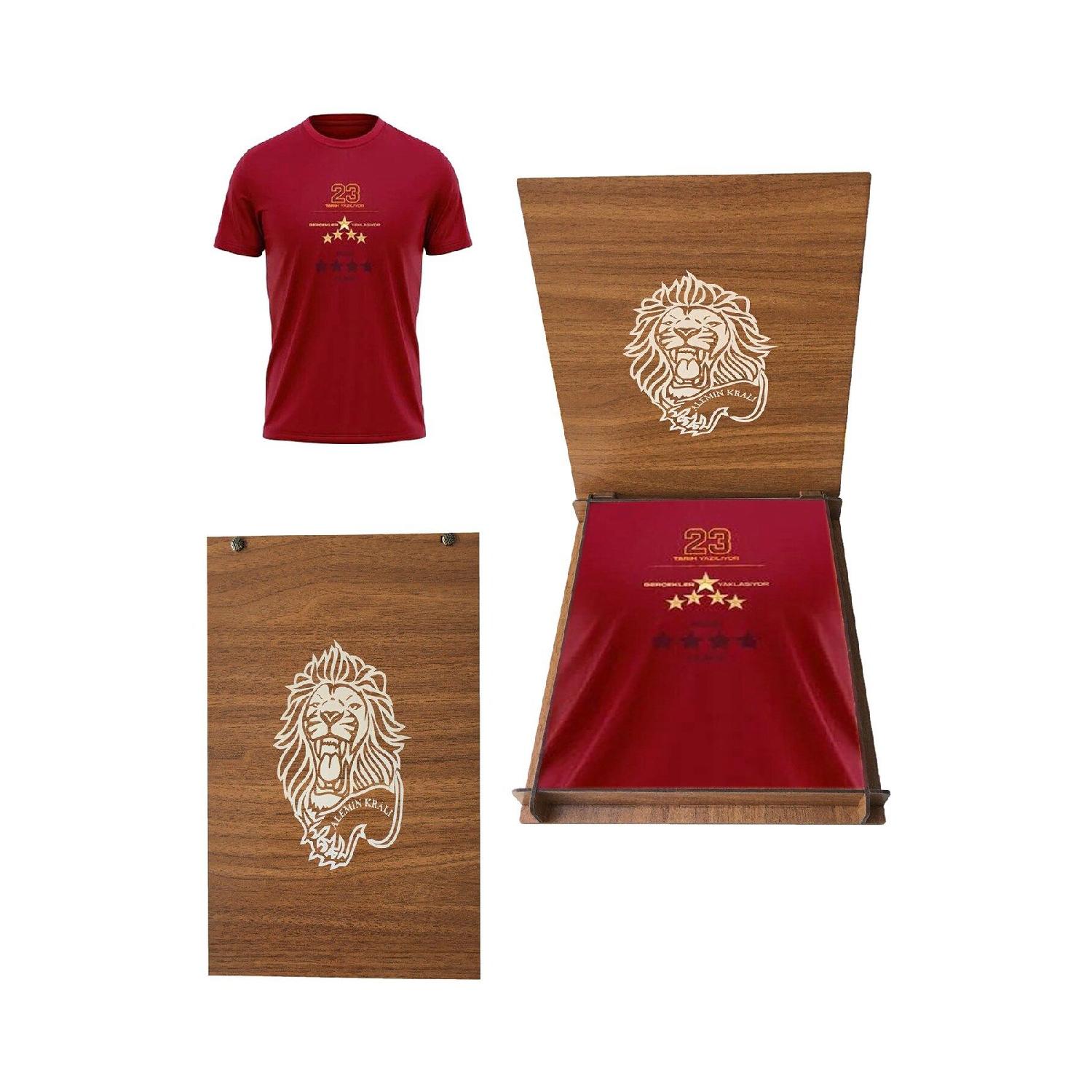 

Лицензированная красная детская футболка Championship 2023, подарочный лев в деревянной коробке 3-4 Yaş красный