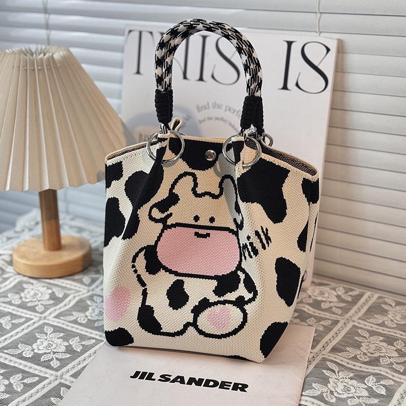 Handtasche mit großer Kapazität im japanischen und koreanischen Strickstil - Tragbare, pendlerfreundliche Tragetasche mit einem kleinen quadratischen Design für diverse Gegenstände