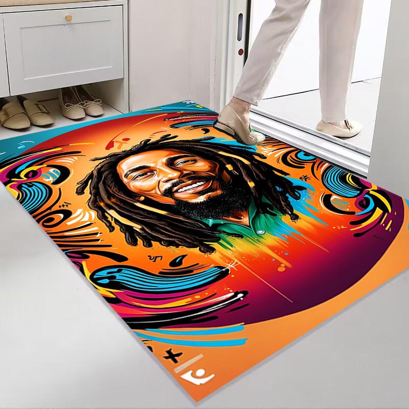 Vibrant Bob Marley Art Print carpet Suitable for all seasons Living room and bedroom mats Room Dormitory decoration Bathroom mat