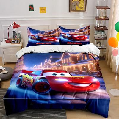 Gepersonaliseerde Naam Beddengoed Set Lightning McQueen Dekbedovertrek Cartoon Auto Print Kussensloop Beddengoed Set Kinder Cadeau