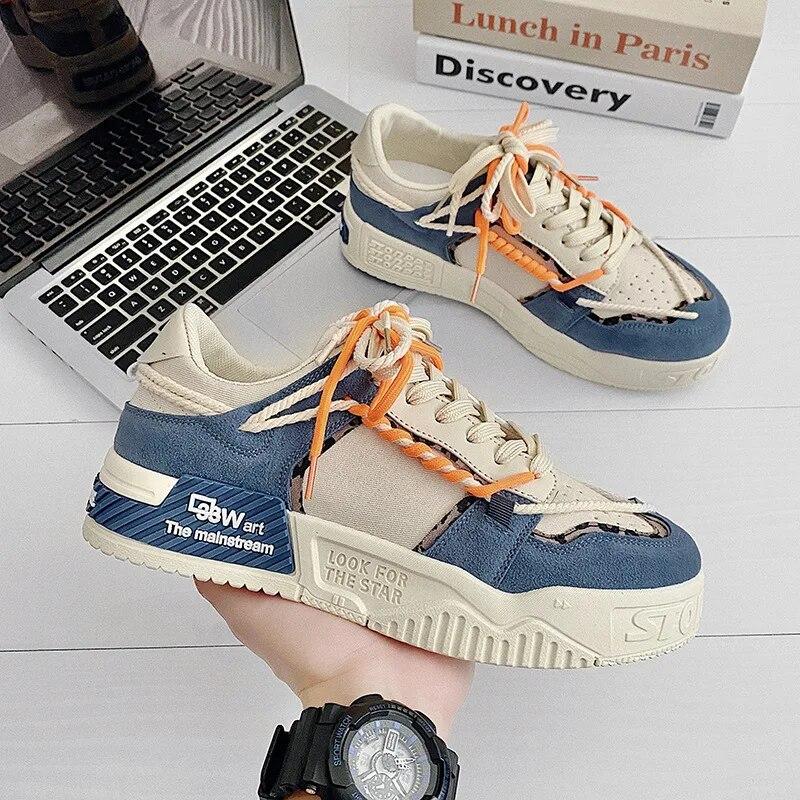 Designer Shoes for Men Casual Platform Sneakes Two-tone Lace Up Trainers Fashion Student Sneakes Mens Vulcanized Tenis Masculino
