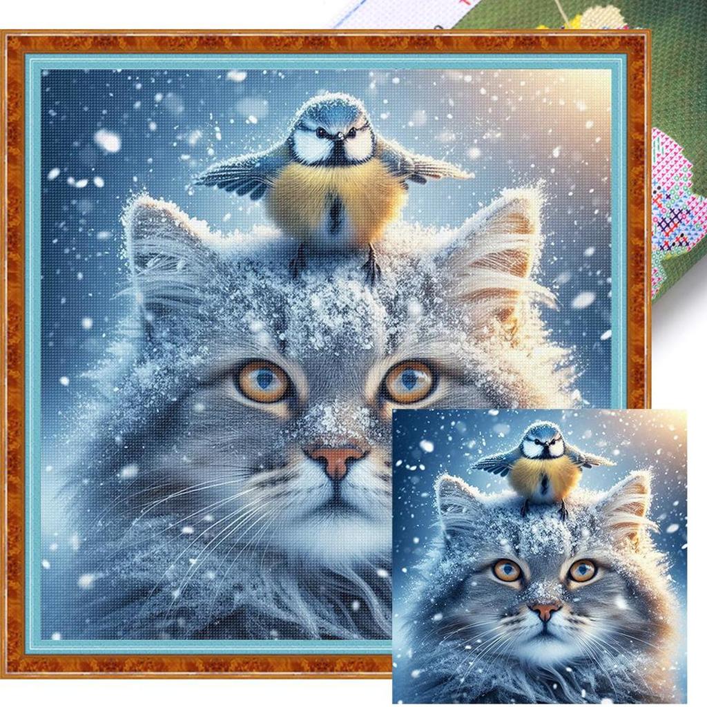Winter Animal Printed Cross Stitch Kit DIY 11CT Embroidery Craft Set Home Decor