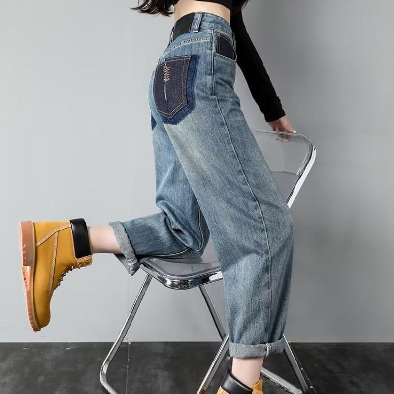 Γυναικεία τζιν Ανοιξιάτικα φθινοπωρινά ελαστική μέση Ανοιχτό μπλε φαρδύ τζιν παντελόνι Χαρέμ παντελόνι Γυναικείο casual παντελόνι