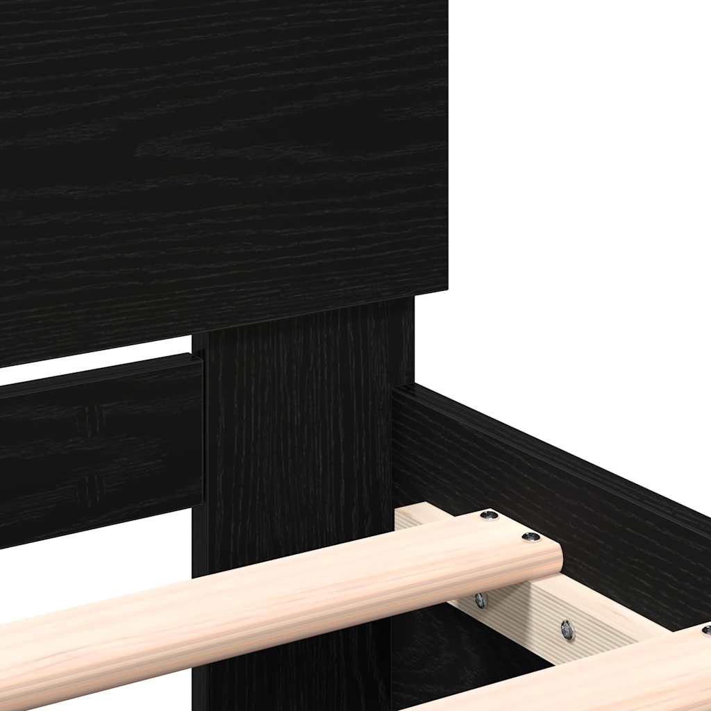 Bed Frame Black Oak Effect 203 x 185 x 70 cm Engineered Wood