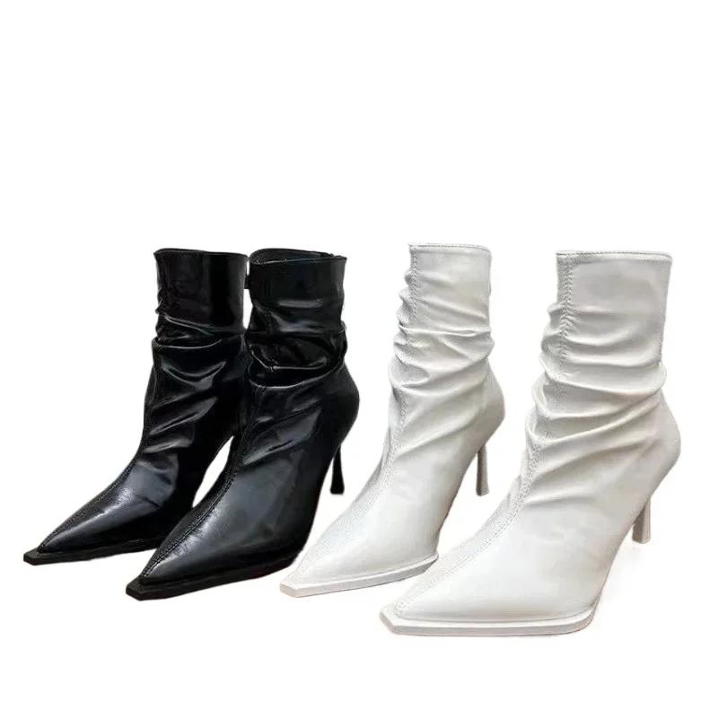 Fashion 2024 Brand Shoes Female Mid-Calf Women's Boots Elegant Modern Boots Women Sewing Pointed Toe Back Zip Thin Heels Shoes Women