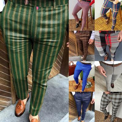 Pánská móda Stretch Kalhoty Slim Fit Kostkované Kalhoty Business Suit Kalhoty Běžné Golfové kalhoty