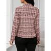 Women's Lightweight Plaid Long Sleeve Jacket - Stylish Open Front Outerwear for Spring & Fall, Black & White Houndstooth Pattern,