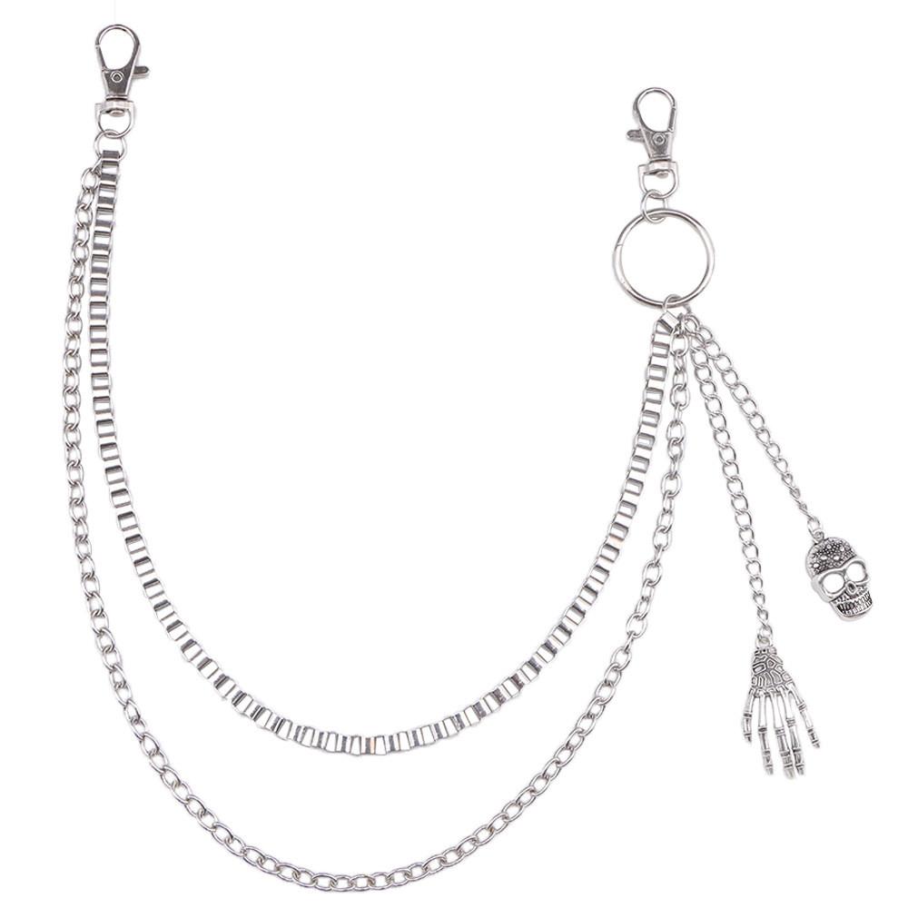 

Gothic Skull Hand Pendant Belt Chain For Men And Women With Double Layer Metal Links