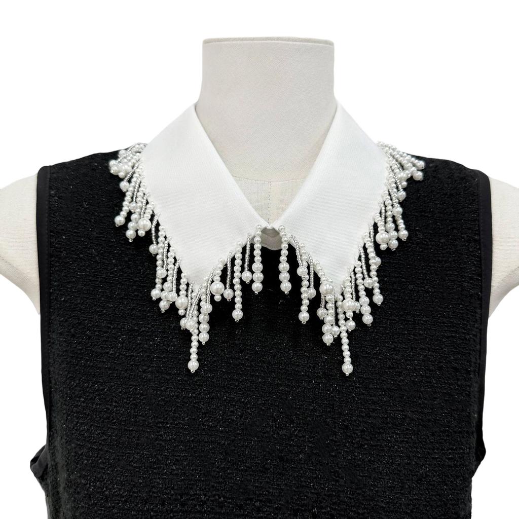Elegant Pearls Beaded Tassels Trim Detachable Faux Collar Enhances Clothing Layers for Women Jewelry Bib Choker Neckalce