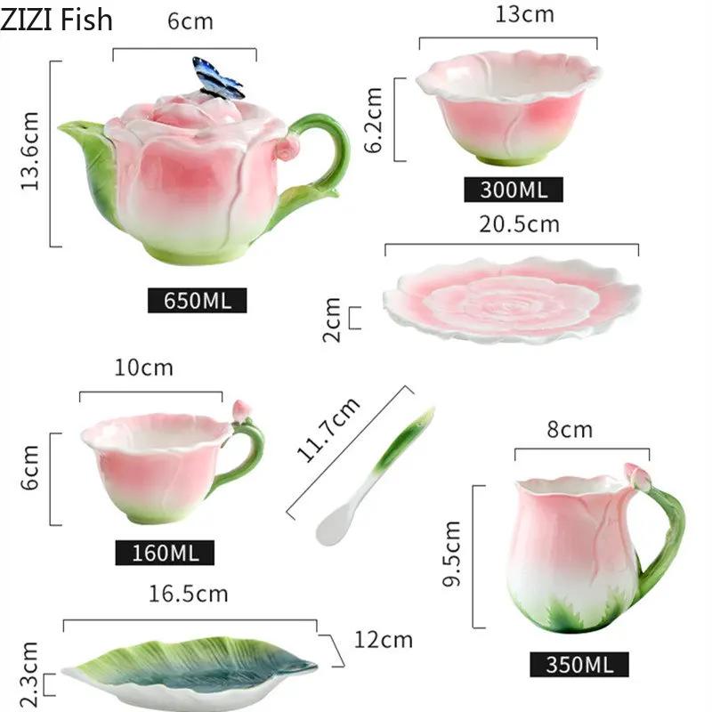 European Creative Flower Mug Couples Afternoon Tea Ceramic Coffee Cup Set Office Kungfu Tea Set Home Drinking Set Friend Gift