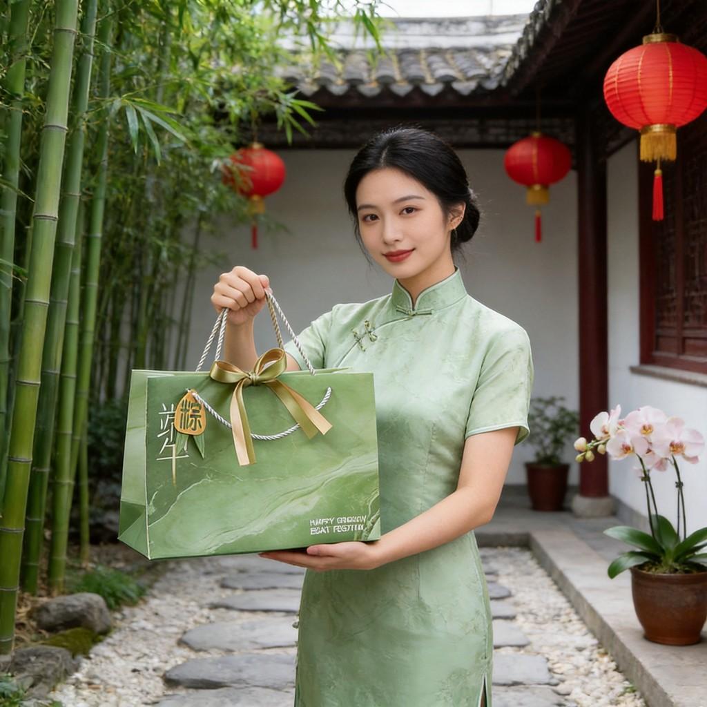 Traditional Dragon Boat Festival Zongzi Gift Bag With Eco Friendly White Card Paper For Celebrations