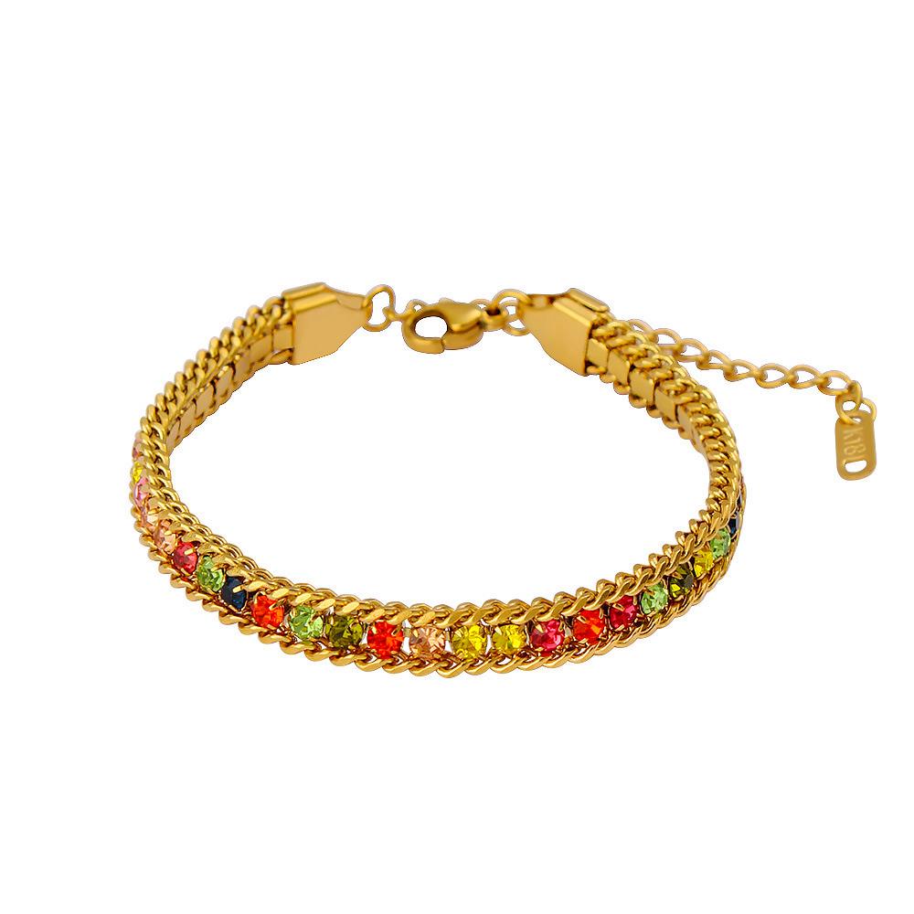 Pulsera en Capas de Acero Inoxidable y Oro de 18 Quilates con Circonita: Joyería Colorida y Versátil para Mujer
