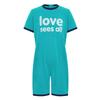 Barnanpassad Jumpsuit Kortärmad Bokstavstryck Kontrastkant Anti-Strip Rygg Dold Dragkedja Romper