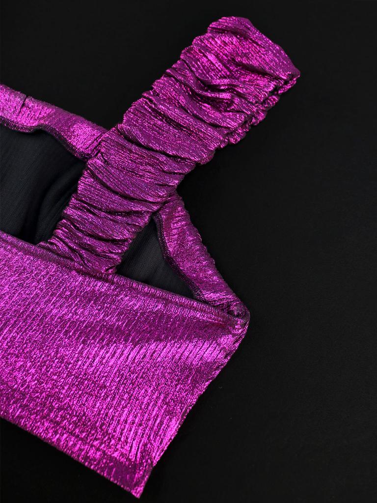 AOMEI Glitter Sexy Crop Tops for Women Camis Rose Folds Square Collar Sleeveless Backless Shiny Party Clubwear Camisole