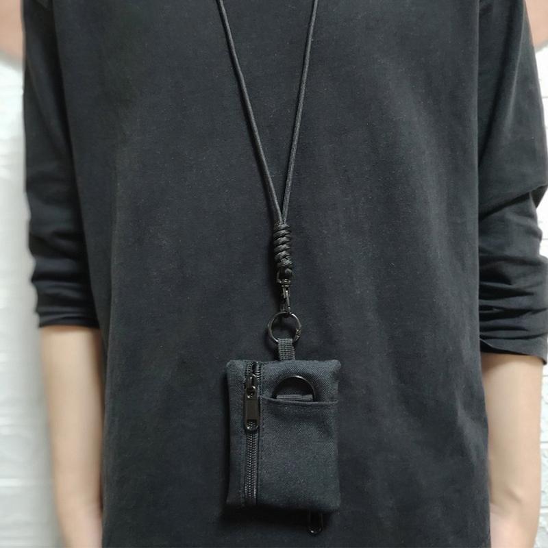 Mini Casual Hanging Neck Mini Coin Purse Card Holder Zipper Pouch Men And Women Key Small Bag Headphone Case With Lanyard