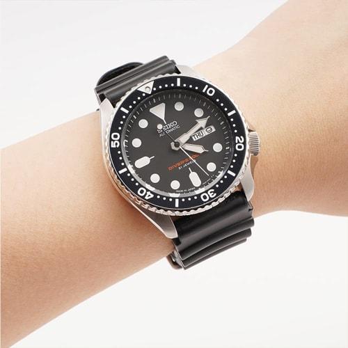 Seiko Replacement Watch Band, Black/Orange/Green/Navy, 20mm/22mm Width, Diving Waterproof Rubber Strap, DAL0BP, for SKA293J2 and SKA291J1 (Navy, 22mm)