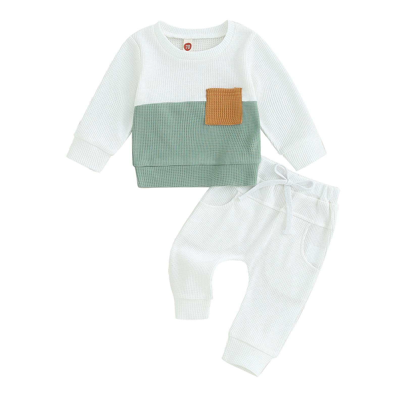 

Комплект штанов для маленьких мальчиков, 6 мес, 12 мес, 18 мес, 24 мес, 3 года, свитшот с длинными рукавами и круглым вырезом контрастного цвета, спортивные штаны с эластичной резинкой на талии, одежда для младенцев 0-6 Months