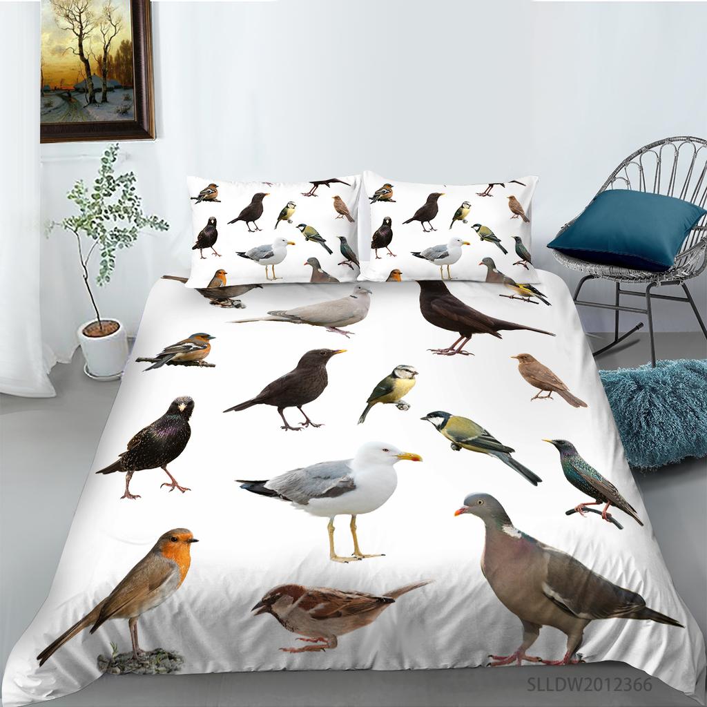 3D Printing Household Bedding Set Bird Theme Bedding Set Queen King Full-size Double Bed Quilt Cover and Pillowcase Soft Microfiber