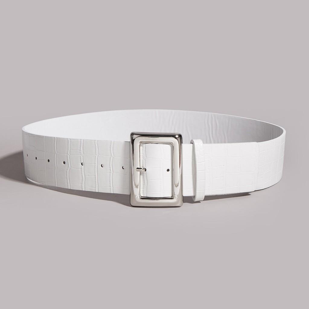 

Womens Wide Faux Leather Belt With Square Buckle For Dress And Skirt Styling