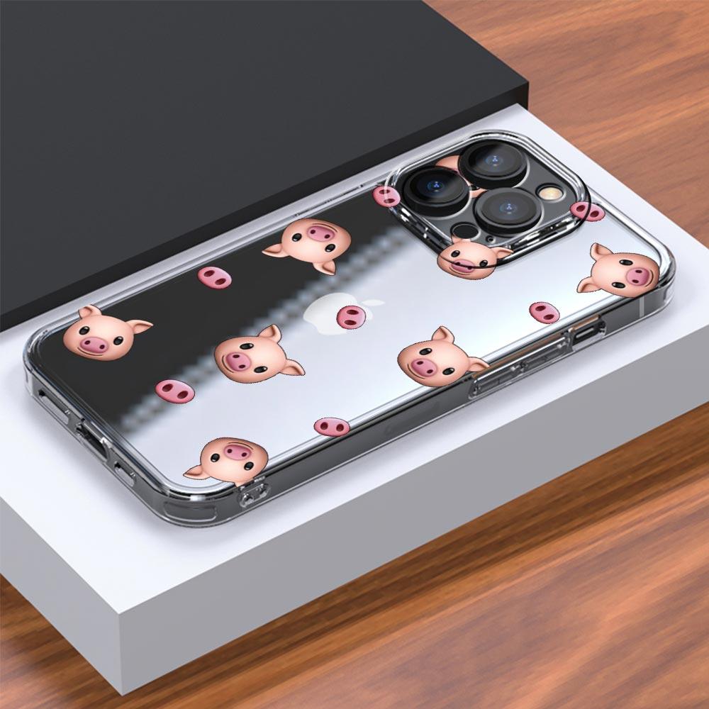 Phone Case For iPhone 15 16 14 13 11 12 Pro Max X XR XS 7 8 Plus SE Transparent Soft Cover Fundas Cartoon Cute Pig Panda Avocado